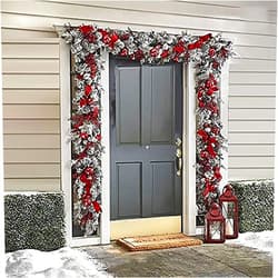 Ohxixhia Xmas Holiday Trim Glitter Wreaths The Cordless Red and White Christmas Wreaths Decoration for Front Door Outside Wall Hanging Christmas Garland Christmas Wreath Home Decor Xmas Decor Gift
