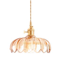 Shenmoyl Pendant Light with Amber Scindapsus Glass Lmapshade, Brass Vintage Pendant Light Adjustable Hanging Light for Kitchen Island Dining Room Hallway