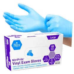 MED PRIDE NitriPride Nitrile-Vinyl Blend Exam Gloves, Large 100 - Powder Free, Latex Free & Rubber Free - Single Use Non-Sterile Protective Gloves for Medical Use, Cooking, Cleaning & More