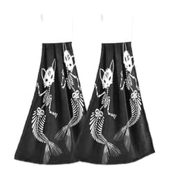 AUUXVA Kitchen Hand Towels 2 Pack Gothic Mermaid Skull Cat Hanging Tie Towels Quick Dry Absorbent Kitchen Towel Set with Loop for Bathroom Laundry Room Farmhouse Decor