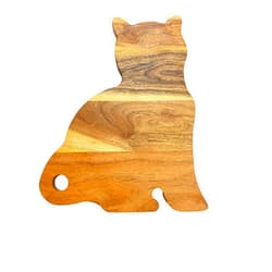 Affinity Decor Funny Cat Shaped Wood Cutting Board for Kitchen with Handle, 14