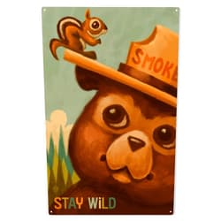 Lantern Press 10x15 Inch Wood Sign, Ready to Hang Wall Decor, Stay Wild, Smokey Bear and Squirrel