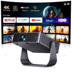 PUTRIMS [Officially-Licensed Apps & Live TV & Auto Focus]Smart Mini Projector with WiFi and Bluetooth Ultra-thin, 4K Support Outdoor Movie Projector, Portable Native 1080P Projector for Bedroom/Home/Celling