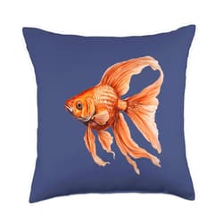 Pet Goldfish Gifts And Fancy Fish Tees by taiche Detailed Orange Colored Fantail Goldfish Throw Pillow, 18x18, Multicolor