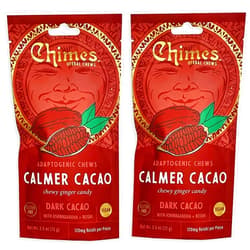 Chimes Calmer Cacao Adaptogen Ginger Chews Candy - (2 Pack With Ashwagandha, Reishi and Dark Cacao with Theobromine) Vegan, Gluten Free…