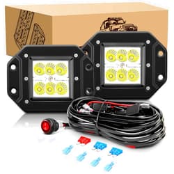 GOOACC Led Light Bar 2 PCS 18W Flood Led Pods LED Work Light Flush Mount Backup Fog Lights Driving Lamp with Off Road Wiring Harness kit for Truck Dodge Ram Bumper Boat 4x4 (Auto-204)