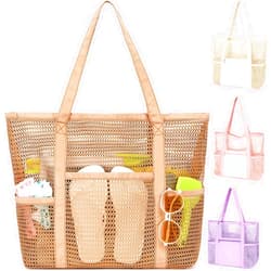Fammart Mesh Beach Bag, Casual Womens Shoulder Handbag, Large Sandproof Beach Tote Bag for Pool/Travel/Vacation Essentials