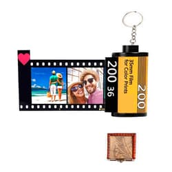 JINLIN Personalized Keychains with Colorful Picture - Camera Film Roll Key Rings Custom 10 Photo + Text Photo Reel Album with Wooden Gift Box, Great Christmas Birthday Gift