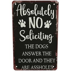 YYN Dog No Soliciting Tin Sign, 8x12 Inch, Vintage Metal Wall Decor, Kitchen Porch Decor, Funny Sign, House Gift for Men Women