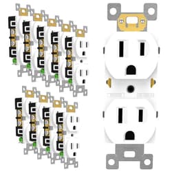 ENERLITES Duplex Receptacle Outlet, Residential Grade Electrical Wall Outlet, 15A 125V, Self-Grounding, 2-Pole, 3-Wire, UL Listed, 61581-W-10PCS, White (10 Pack)