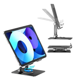 JUANWE Swivel iPad Stand for Desk, Aluminum Tablet Stand for Desk with 360 Rotating Base, Adjustable & Foldable iPad Holder, Compatible with Tablets, Switch, Kindle, Phone