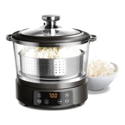 COOK WITH COLOR 3L Glass Mini Low Carb Rice Cooker – Holds 2 Cups Raw/Makes 6 Cups Cooked with Auto Lift Filter Basket, Hotpot & Steamer for Rice, Grains, Digital Panel with Keep Warm, Black