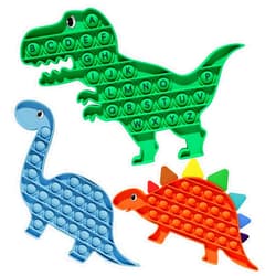 HILUDEER 3 Pack Pop Fidget Toy Its with Alphabet, Sensory Fidget Poppers ABC Learning Toys for Kids， Silicone Dinosaur Pop Anxiety Stress Relief it Game for Classroom (Multiple Colors Dinosaur)