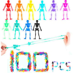 NiHome 100PCS Halloween Skeleton Toy Set, Assorted Colors Trick or Treat Stretchy Toys