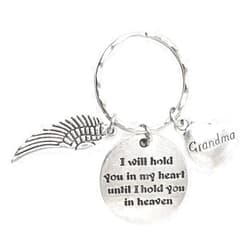 It's All About...You! I Will Hold You in My Heart Until I Hold You in Heaven Angel Wing Memorial Day Veterans Sympathy Loss of Loved One for Grandson Granddaughter Grandmother Mimi Mama Nana, Grandma Keychain 111W