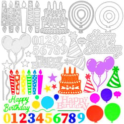 Patelai 30 Pieces Dies Cut, Metal Happy Birthday Cake Cutting Dies Happy Birthday Balloons Cake Stencils for Party Card Making Balloons Party Invitation Card Album Scrapbooks Crafts