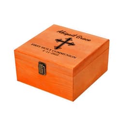Cooayyaooc First Communion Gifts for Boys Girls Personalized Wooden Keepsake Box Custom Name Date Cross, First Holy Communion Gifts 1st Communion Gifts Customized Wood Memory Box with Lids