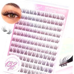 Zegaine Self Adhesive Lash Clusters Natural Look Self Adhesive Eyelashes Extension Reusable Cluster Lashes DIY Lash Extension No Glue Needed Clear Band Short CC Curl 132Pcs Individual Lashes 10-12MM