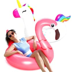 SLOOSH 2-Pack Unicorn Flamingo Pool Floats - Inflatable Pool Floaties Swimming Party Decorations, Fun Float Swim Rings Floating Tubes Beach Lake Summer Vacation Floaty with Headrest for Adults Kids