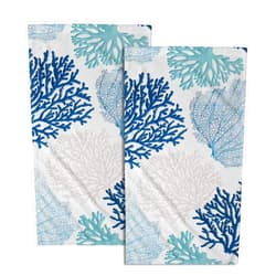 Giwawa Blue Coral Hand Towel Set of 2, Nautical Teal Sea Coral Fingertip Towel Coastal Face Towel Ocean Washcloth for Farmhouse Cabin Bathroom