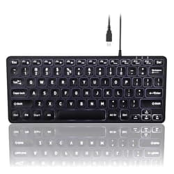 Perixx PERIBOARD-332 Wired Backlit USB Keyboard - Mini 11.22x4.57x0.83 Inches - Slim Scissor Keys with Big Font - White Illuminated LED - US English