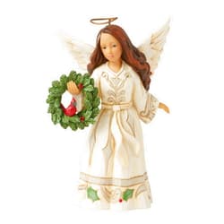 Enesco Jim Shore Heartwood Creek White Woodland Angel Holding a Cardinal Wreath Figurine, 5.31 Inch, Multicolor