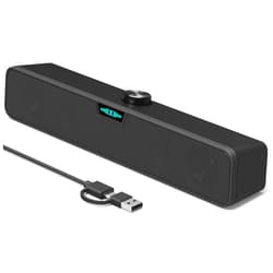 XKX Computer Soundbar Speakers for Desktop PC Mac, USB Plug-in, Wired, External Speakers for Laptop Desk Monitor, RGB Gaming Sound bar with HD Stereo Loud Sound, Punchy Bass, Volume Knob, USB C Adapter