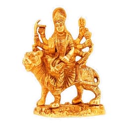 Kartique Brass Maa Durga Idol Sitting On Lion Ma Sherwali Murti Devi Statue for Home Mandir Office Living Room Shop Gift Navratra Puja Gold Color Height 5.5 Inch