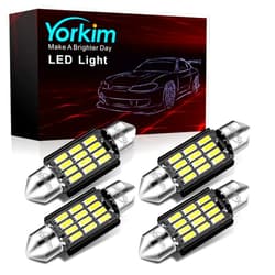 Yorkim 6418 LED Bulb, 36mm Festoon LED Bulb 6500K White Super Bright Interior Lights 12-SMD 4014 Chipsets, 4410 6418 DE3423 C5W LED Bulb for Dome Light Map Light, Pack of 4