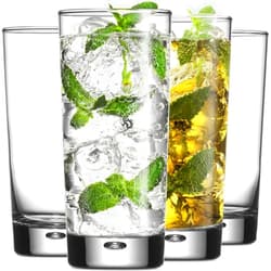 Home Essentials & Beyond Highball Glasses set of 4, 17 oz Drinking Glasses, Red Series Heavy Bubble Base.