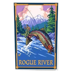 Lantern Press 12x18 Inch Art Print Wall Decor, Rogue River, Oregon, Fly Fisherman and Fish Jumping