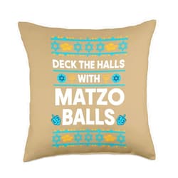 Hanukkah Jewish Menorah Dreidel Matzo Balls Funny Deck The Halls with Matzo Balls Hanukkah Funny Kids Throw Pillow