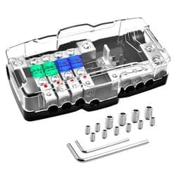 Bolipoeq 12V Fused Power Distribution Block Car Audio 4 Way MIDI (Mini-ANL) Fuse Block with Ground, 0/2/4 Gauge in 4/6/8 Gauge Out Distribution Block for Automotive Car Marine Boat Solar Panel