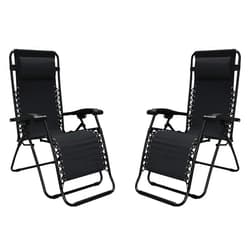 Caravan Sports Zero Gravity Outdoor Portable Folding Camping Lawn Deck Patio Lounge Chair with Adjustable Headrest, Black (Pair)