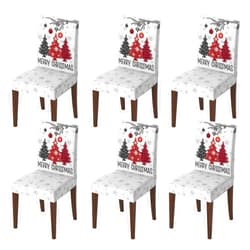 Horaldaily 6PCS Christmas Dining Chair Covers,Red Pine Trees Stretch Removable Washable Slipcover Chair Protector for Dining Room Home Decor