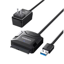 UGREEN SATA to USB 3.0 Adapter Cable for 3.5 2.5 Inch SSD/HDD Hard Drive Reader SATA III Hard Drive Disk Converter Support UASP Compatible with Samsung Seagate WD Hitachi with 12V Power Adapter