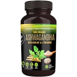 SUPREME HERBALS Organic Ashwagandha Capsules 500 mg with KSM-66® & L-Theanine, 120 Veggie Capsules – Non-GMO, Gluten-Free, Soy-Free – Withania Somnifera Herbal Supplement