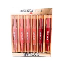 Beauty Searcher 6Pcs Lipstick and Lip Liner Set, 2-in-1 Double Head Lipstick & Liner, Matte Velvety Nude Long Lasting Waterproof Lip Gloss Lip Pen Lip Color Makeup Gift Set for Women and Girls