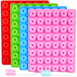 Newk Mini Donut Silicone Candy Mold, 4 Packs 48-Cavities Gummy Ring Molds with 2 Droppers, Nonstick Food Grade Mold for Candies, Chocolate, Ring Gummy Candy