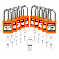 TRADESAFE Lockout Tagout Locks Set with Master Keys - 10 Orange Loto Locks Keyed Different, 2 Keys Per Lock, Lockout Locks for Electrical Lockout Tag Out Kits