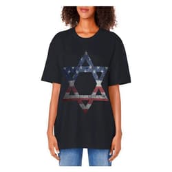 Retro Jewish Roots DNA Heritage Apparel & Clothing Distressed Star of David Jews Jewish Gifts USA American Flag Adult Oversized Vintage T-Shirt