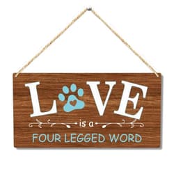 Zodvery Love is a Four Legged Word Dog Lover Rustic Wooden Hanging Sign Decor, Front Door Wall Decor Sign Wood Plaque for Farmhouse Garden Home Porch Entryway, Pet Paw Hanging Wall Art Gift (1 pack)-09