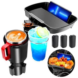 Aucurwen Cup Holder Tray for Car, 360° Rotating Car Tray, Car Food Table Tray for Eating with Solid Base & Phone Slot, Car Cup Holder Expander for Road Trip Essentials for Adults