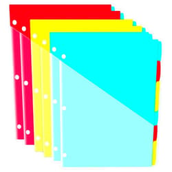 JISUSU 8 -Tab Plastic Binder Dividers with Two Pockets - 6 Sets, 48 pcs Multicolor Pocket dividers with 3 Holes for 3 Ring Binders, Bividers with Tabs for School,Office and Home