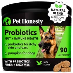 Pet Honesty Probiotics for Dogs, Dog Probiotics for Diarrhea & Bowel Support, Digestive Enzymes Promotes Gut Health, Immunity Health & Itch Relief, Prebiotics and Probiotics (Duck 90 ct)