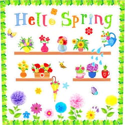 MERJACLYN 73PCS Hello Spring Bulletin Board Decorations, Spring Flowers Butterflies Cutouts for Classroom School Graduation Back to School Party Kids Bedroom Decor