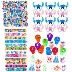 delaimastor Stitch Birthday Decorations, Stitch Party Supplies Include 12 Stamps, 12 Slap Bracelets,12 Masks, 50 Stickers Classroom Rewards Prizes, Goody Bag Treat Bag Stuff for Stitch Party Favors
