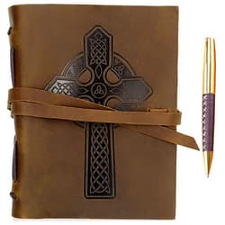 Sovereign-Gear Leather Journal Celtic Cross Notebook Embossed Cross Handmade Travel Diary, A5 Vintage Writing Bound Journal For Men & For Women Antique Rustic Leather 6x8