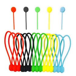 Wighamtex 15 Pack Magnetic Silicone Cable Ties - Reusable Wire Organizer Clips for Bundling and Organizing, Anti-Dust, Multi-Color Bundling Straps for Cables, Headphones, Fridge (15, 7.7-inch)