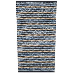 SAFAVIEH Cape Cod Collection 2' x 3' Blue / Natural CAP363A Handmade Flatweave Braided Cotton & Jute Accent Rug